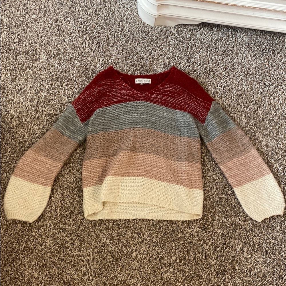 Knox Rose Red and Gray V-Neck Sweater Cozy Knit